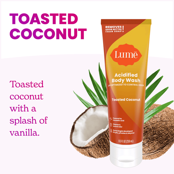 Lume Natural Acidified Body Wash – Toasted Coconut, 8.5 fl oz, 24hr Odor Control